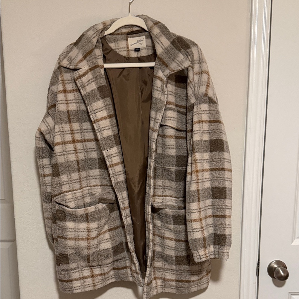 Universal Thread Plaid Teddy Jacket - Cream and Brown